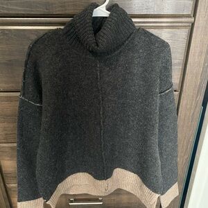 Vici Charcoal Turtleneck Sweater with Cream Contrast Hem